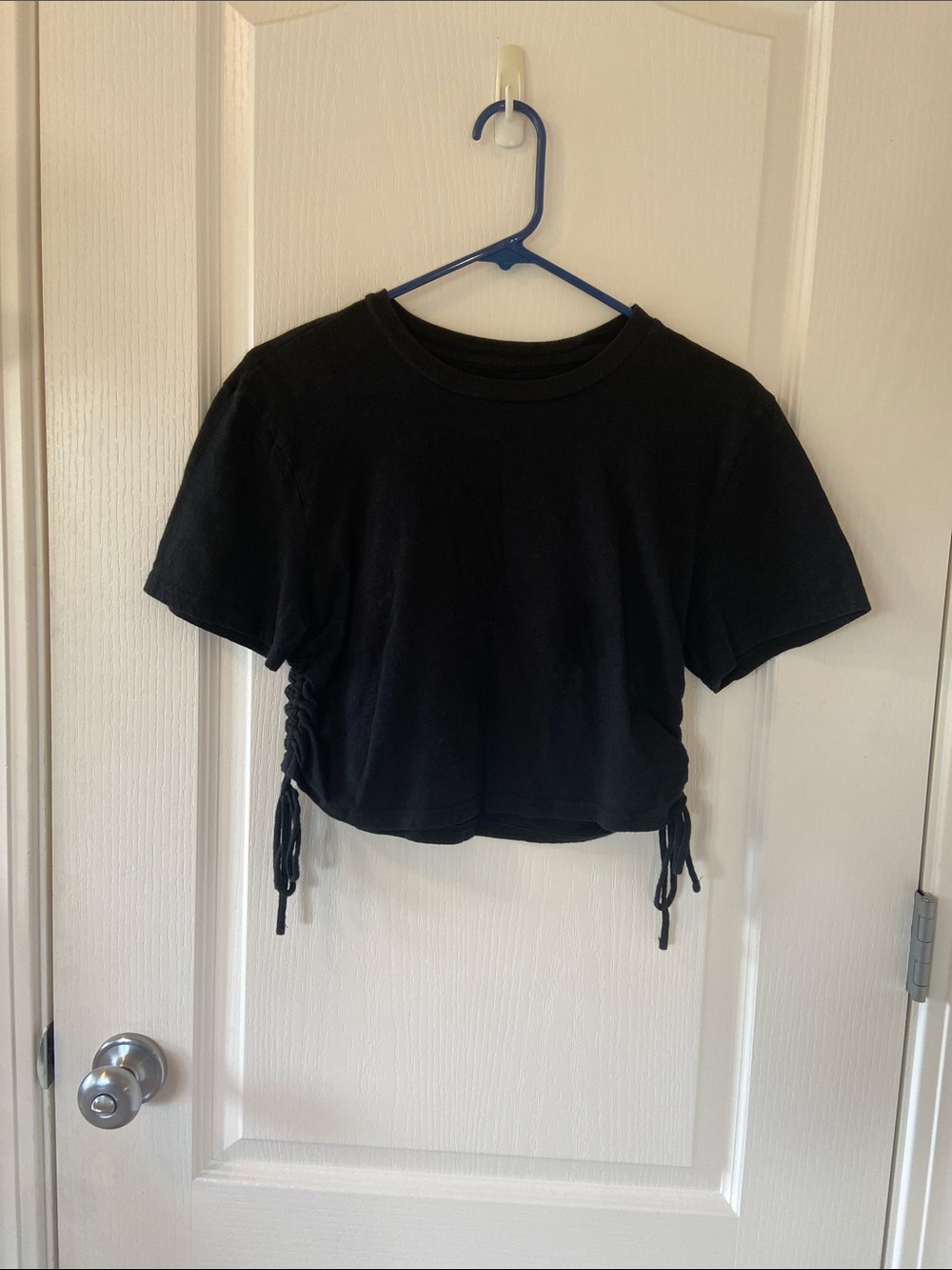 Black Crop Top with Ruched Sides